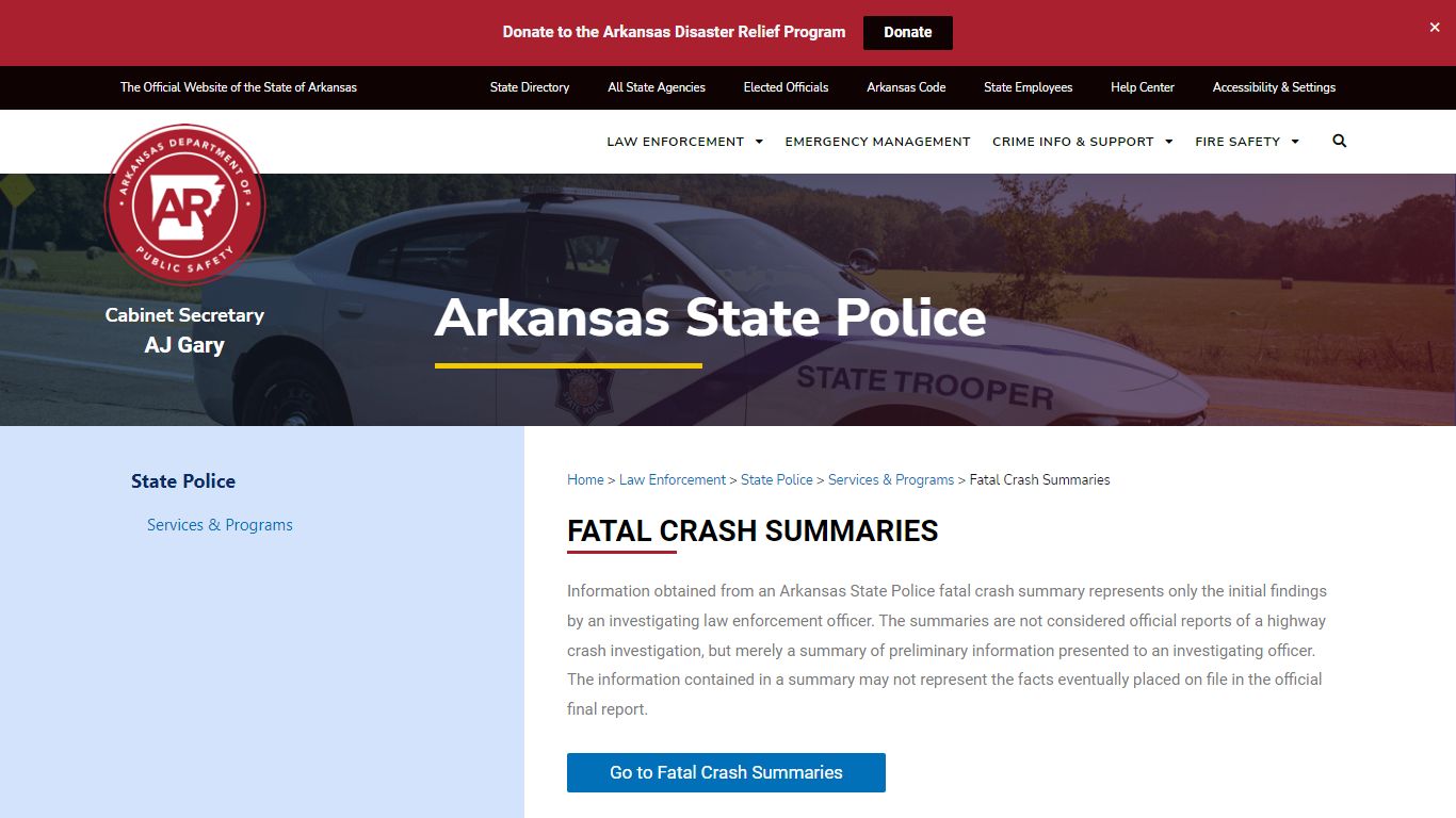 Fatal Crash Summaries - Arkansas Department of Public Safety